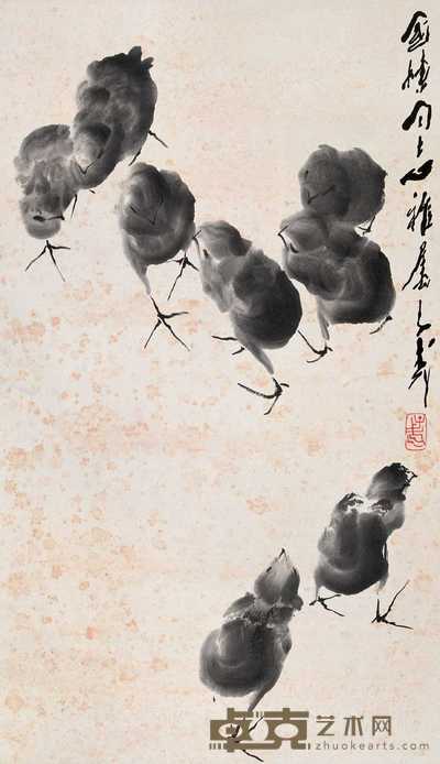 王子武  雏鸡图 立轴 69×40cm